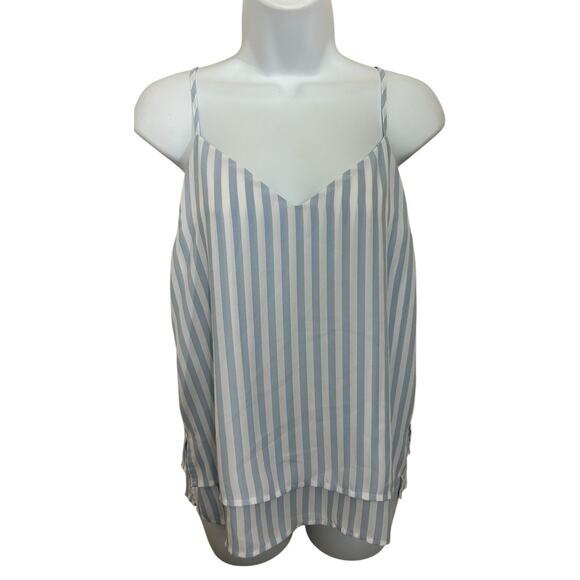 Forever 21 Blue White Striped Cami Blouse Sz Small Loose Double Layer Top Light - Picture 3 of 5